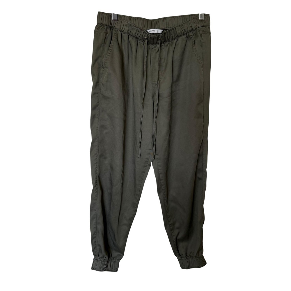 Nine West Jogger Pants Womens Medium Olive Green Excellent Lyocell Drawstring